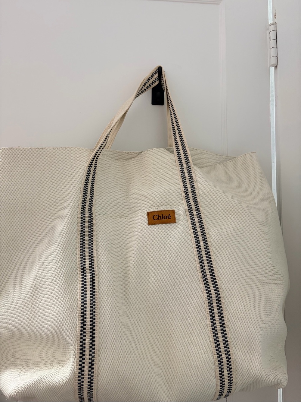 Chloé Cream Canvas Tote with Black-Trim Straps